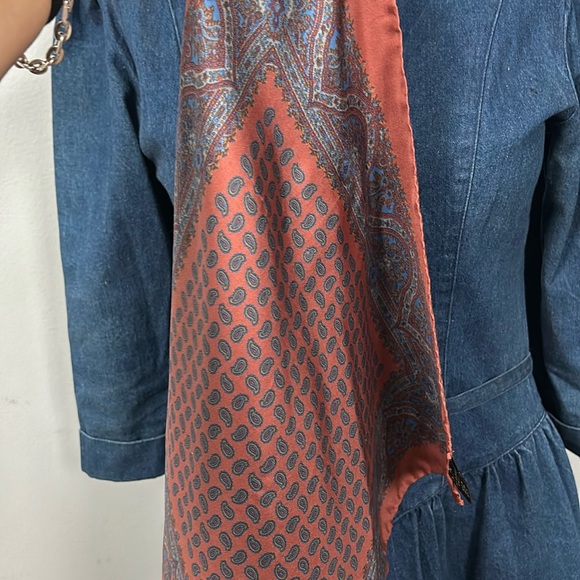 Etro brown 100% silk paisley vintage 16” pocket square scarf men’s made in Italy - Picture 6 of 11